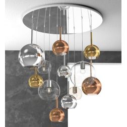 FUTURE SOSPENSIONE MODERNA FINITURA CROMO CON 12 DIFFUSORI A SFERA IN VETRO COLORATO Top Light Illuminazione - Cristalensi Shop  2