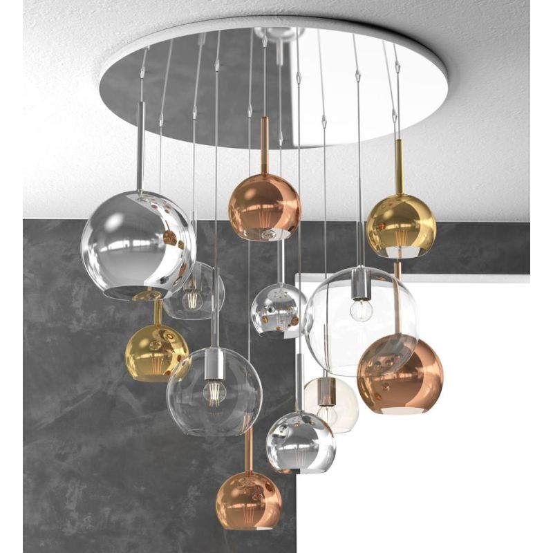 FUTURE SOSPENSIONE MODERNA FINITURA CROMO CON 12 DIFFUSORI A SFERA IN VETRO COLORATO Top Light Illuminazione - Cristalensi Shop 
