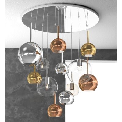 FUTURE SOSPENSIONE MODERNA FINITURA CROMO CON 12 DIFFUSORI A SFERA IN VETRO COLORATO Top Light Illuminazione - Cristalensi Shop 