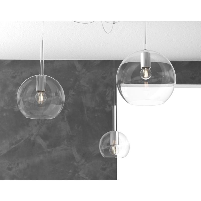 FUTURE SOSPENSIONE CON DECENTRO FINITURA CROMO CON 3 DIFFUSORI A SFERA IN VETRO COLORATO Top Light Illuminazione - Cristalensi S