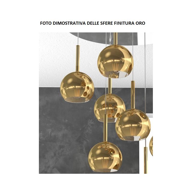 FUTURE SOSPENSIONE IN METALLO FINITURA CROMO CON 5 DIFFUSORI A SFERA REALIZZATI IN VETRO COLORATO Top Light Illuminazione - Cris