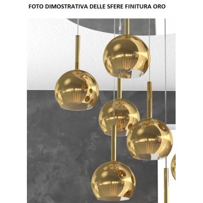 FUTURE SOSPENSIONE IN METALLO FINITURA CROMO CON 5 DIFFUSORI A SFERA REALIZZATI IN VETRO COLORATO Top Light Illuminazione - Cris