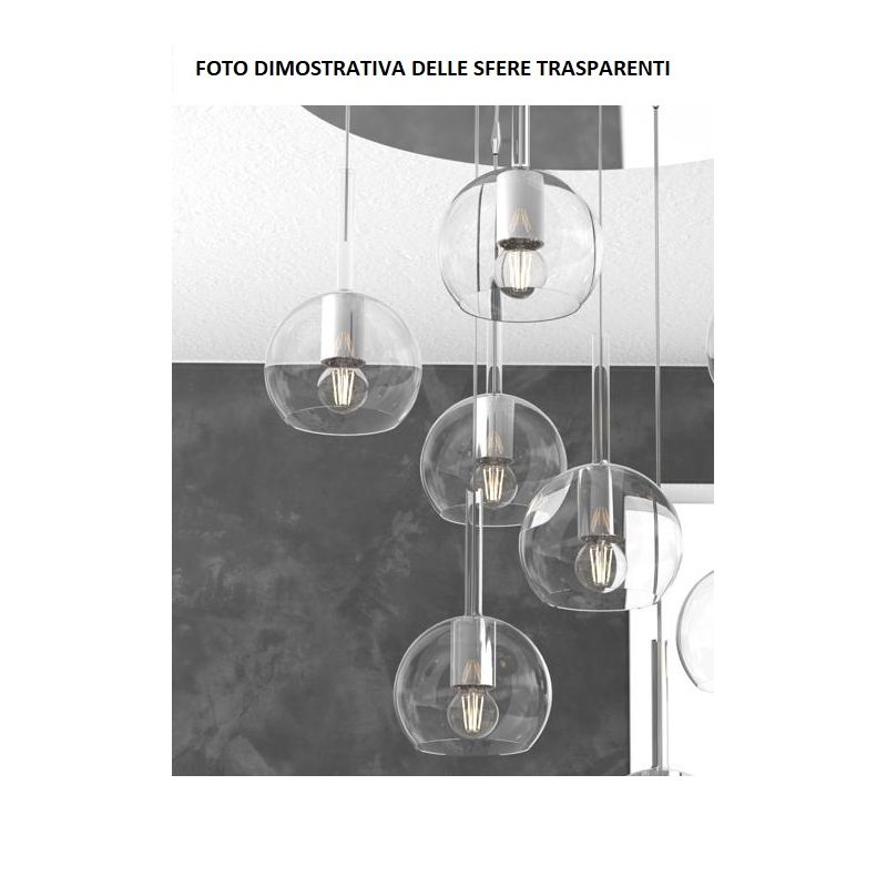 FUTURE SOSPENSIONE IN METALLO FINITURA CROMO CON 5 DIFFUSORI A SFERA REALIZZATI IN VETRO COLORATO Top Light Illuminazione - Cris