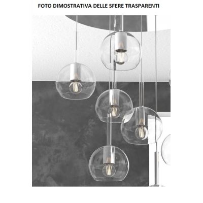 FUTURE SOSPENSIONE IN METALLO FINITURA CROMO CON 5 DIFFUSORI A SFERA REALIZZATI IN VETRO COLORATO Top Light Illuminazione - Cris