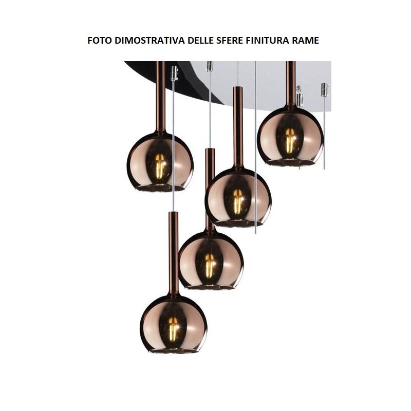 FUTURE SOSPENSIONE IN METALLO FINITURA CROMO CON 5 DIFFUSORI A SFERA REALIZZATI IN VETRO COLORATO Top Light Illuminazione - Cris