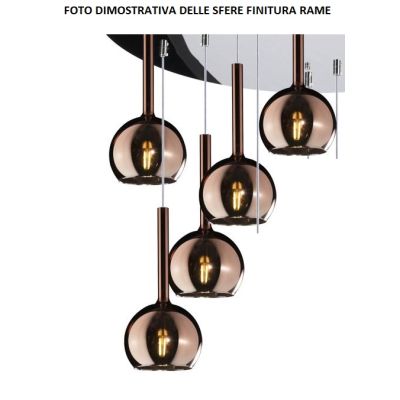 FUTURE SOSPENSIONE IN METALLO FINITURA CROMO CON 5 DIFFUSORI A SFERA REALIZZATI IN VETRO COLORATO Top Light Illuminazione - Cris