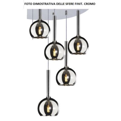 FUTURE SOSPENSIONE IN METALLO FINITURA CROMO CON 5 DIFFUSORI A SFERA REALIZZATI IN VETRO COLORATO Top Light Illuminazione - Cris