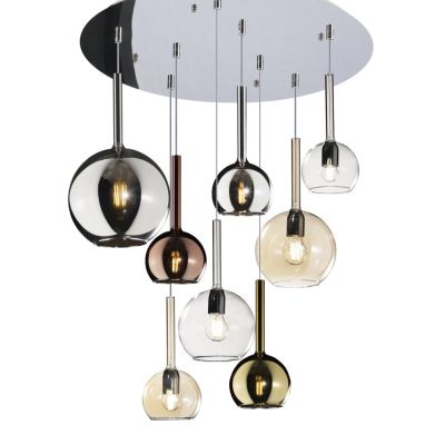 FUTURE SOSPENSIONE MODERNA FINITURA CROMO CON 8 DIFFUSORI A SFERA IN VETRO COLORATO Top Light Illuminazione - Cristalensi Shop O