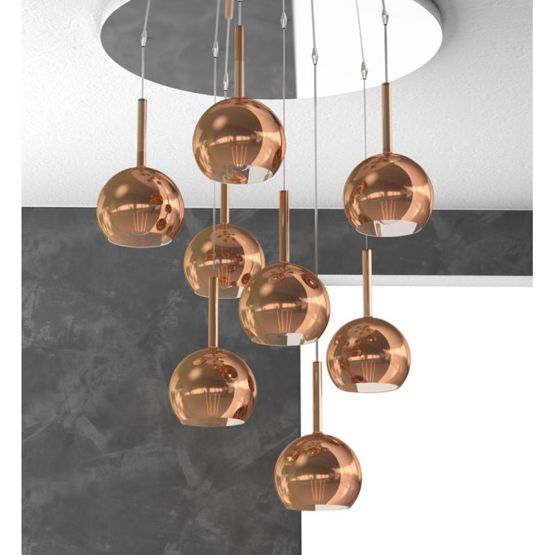 FUTURE SOSPENSIONE MODERNA D60 FINITURA CROMO CON 8 DIFFUSORI A SFERA IN VETRO COLORATO Top Light Illuminazione - Cristalensi Sh