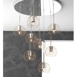 FUTURE SOSPENSIONE MODERNA D60 FINITURA CROMO CON 8 DIFFUSORI A SFERA IN VETRO COLORATO Top Light Illuminazione - Cristalensi Sh