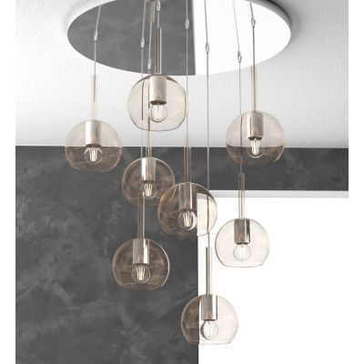FUTURE SOSPENSIONE MODERNA D60 FINITURA CROMO CON 8 DIFFUSORI A SFERA IN VETRO COLORATO Top Light Illuminazione - Cristalensi Sh