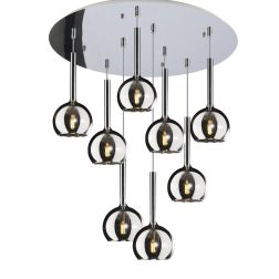 FUTURE SOSPENSIONE MODERNA D60 FINITURA CROMO CON 8 DIFFUSORI A SFERA IN VETRO COLORATO Top Light Illuminazione - Cristalensi Sh 2
