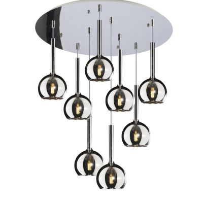 FUTURE SOSPENSIONE MODERNA D60 FINITURA CROMO CON 8 DIFFUSORI A SFERA IN VETRO COLORATO Top Light Illuminazione - Cristalensi Sh