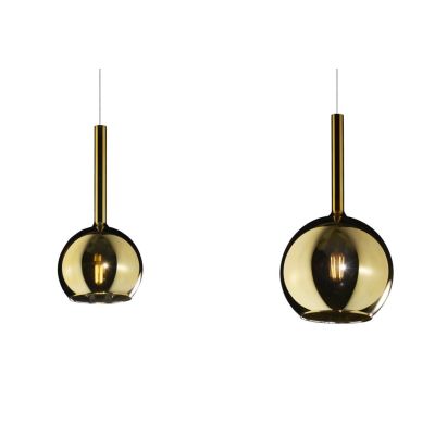 FUTURE SOSPENSIONE CON DECENTRO FINITURA OTTONE CON 2 DIFFUSORI A SFERA IN VETRO COLORATO Top Light Illuminazione - Cristalensi 