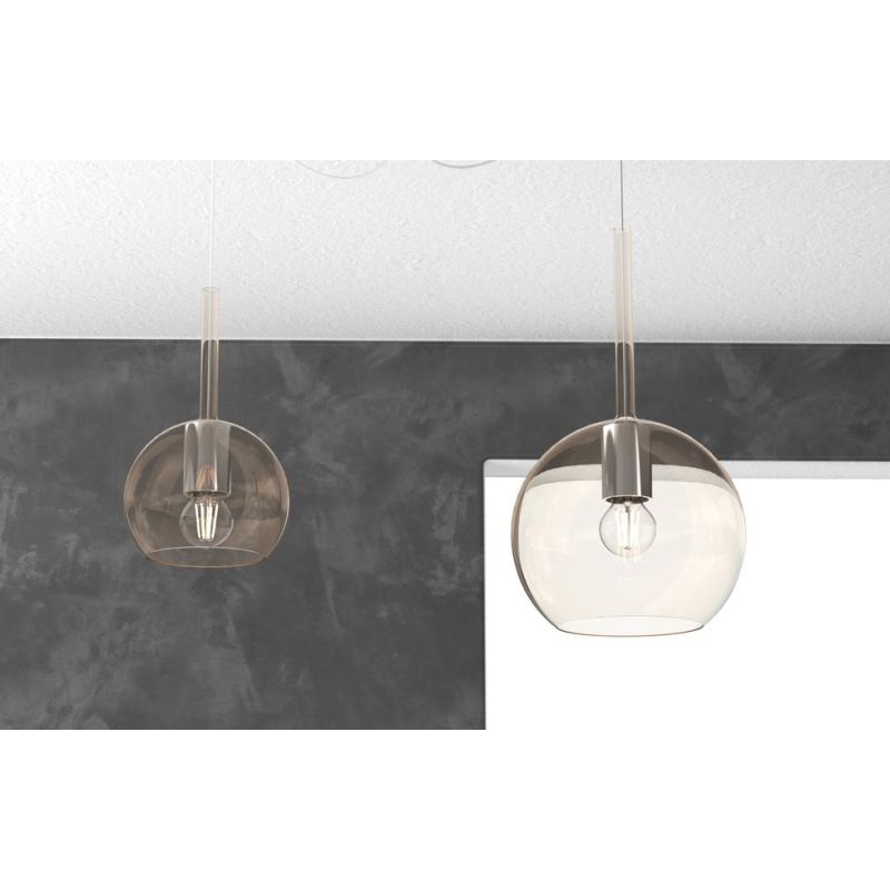 FUTURE SOSPENSIONE CON DECENTRO FINITURA OTTONE CON 2 DIFFUSORI A SFERA IN VETRO COLORATO Top Light Illuminazione - Cristalensi 