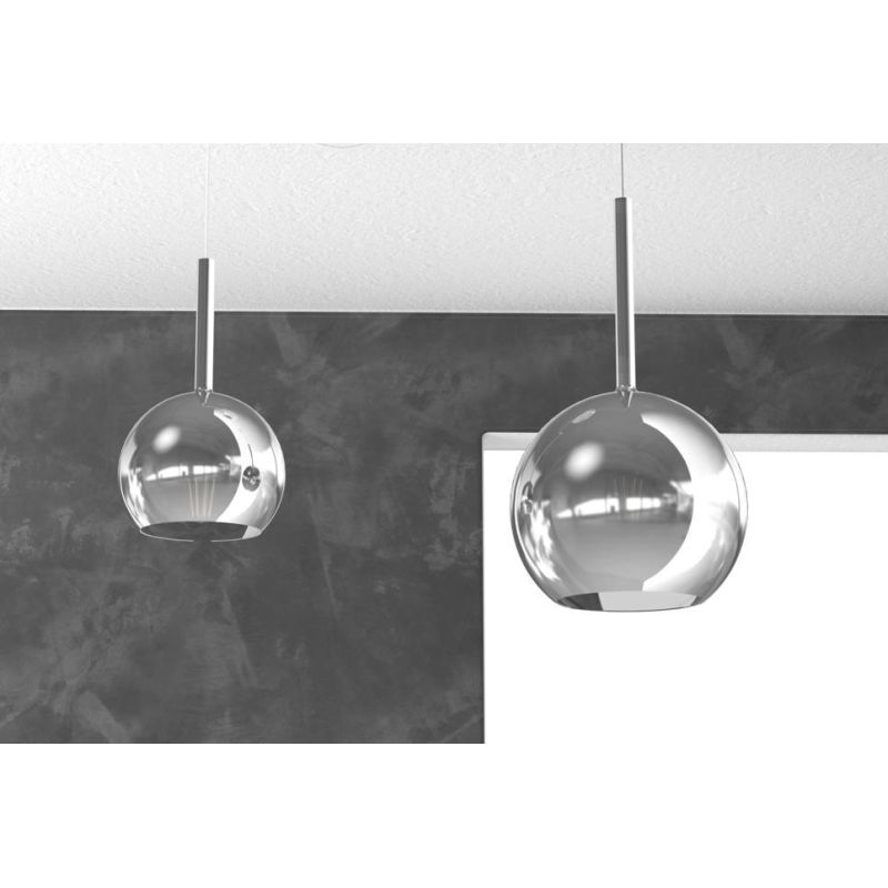 FUTURE SOSPENSIONE CON DECENTRO FINITURA OTTONE CON 2 DIFFUSORI A SFERA IN VETRO COLORATO Top Light Illuminazione - Cristalensi 