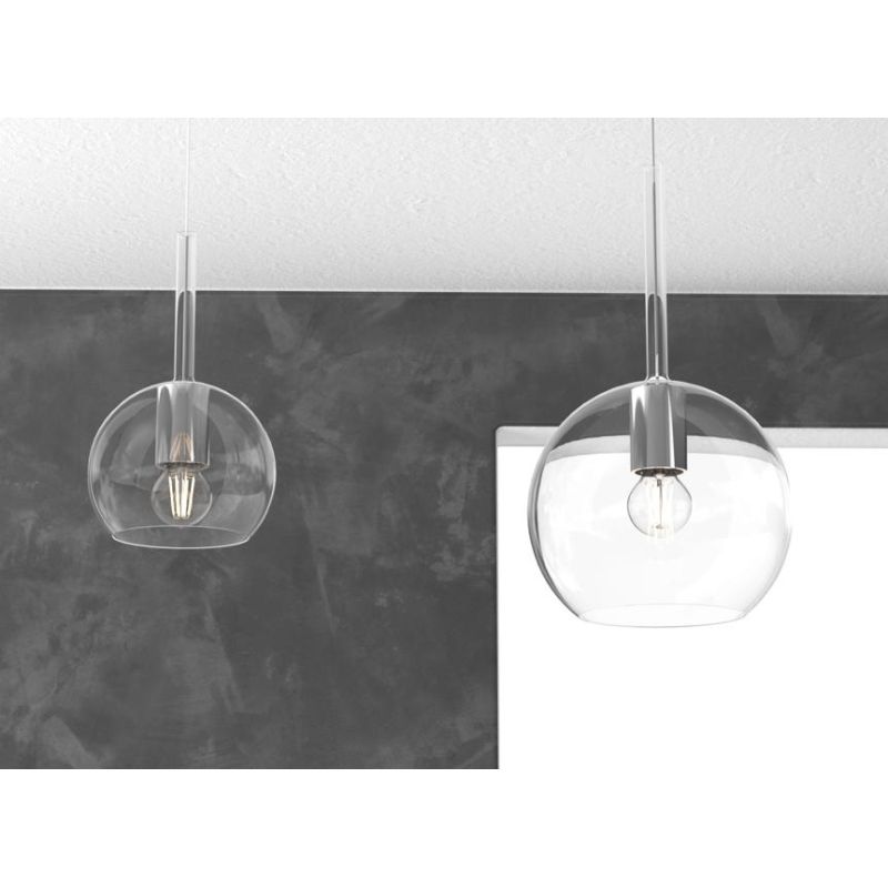 FUTURE SOSPENSIONE CON DECENTRO FINITURA OTTONE CON 2 DIFFUSORI A SFERA IN VETRO COLORATO Top Light Illuminazione - Cristalensi 