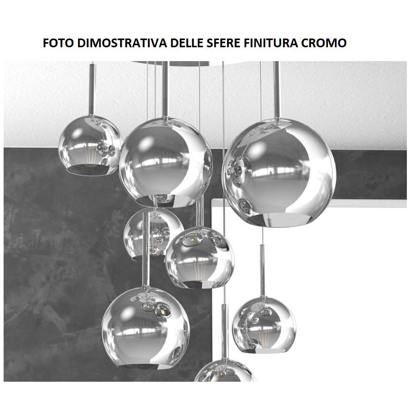 FUTURE SOSPENSIONE IN METALLO FINITURA OTTONE CON 7 DIFFUSORI A SFERA REALIZZATI IN VETRO COLORATO Top Light Illuminazione - Cri