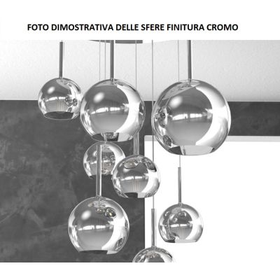 FUTURE SOSPENSIONE IN METALLO FINITURA OTTONE CON 7 DIFFUSORI A SFERA REALIZZATI IN VETRO COLORATO Top Light Illuminazione - Cri