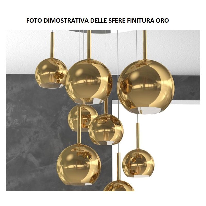 FUTURE SOSPENSIONE IN METALLO FINITURA OTTONE CON 7 DIFFUSORI A SFERA REALIZZATI IN VETRO COLORATO Top Light Illuminazione - Cri