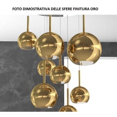 FUTURE SOSPENSIONE IN METALLO FINITURA OTTONE CON 7 DIFFUSORI A SFERA REALIZZATI IN VETRO COLORATO Top Light Illuminazione - Cri
