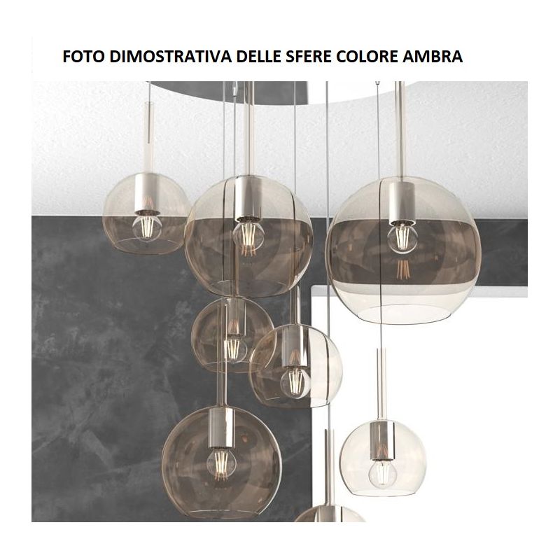 FUTURE SOSPENSIONE IN METALLO FINITURA OTTONE CON 7 DIFFUSORI A SFERA REALIZZATI IN VETRO COLORATO Top Light Illuminazione - Cri