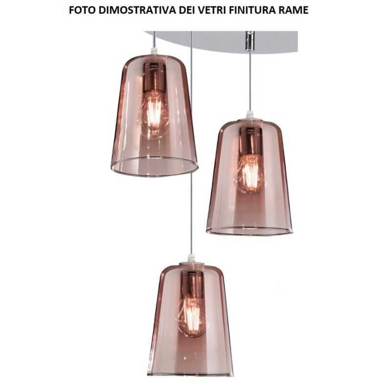 SHADED SOSPENSIONE 3 LUCI IN METALLO CROMATO CON CONI IN VETRO AMBRA CROMO OPPURE RAME Top Light Illuminazione - Cristalensi Sho