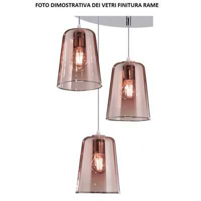 SHADED SOSPENSIONE 3 LUCI IN METALLO CROMATO CON CONI IN VETRO AMBRA CROMO OPPURE RAME Top Light Illuminazione - Cristalensi Sho