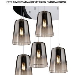 SHADED SOSPENSIONE 5 LUCI IN METALLO CROMATO CON CONI IN VETRO AMBRA CROMO OPPURE RAME Top Light Illuminazione - Cristalensi Sho 2