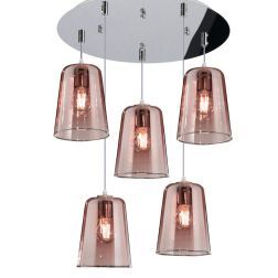 SHADED SOSPENSIONE 5 LUCI IN METALLO CROMATO CON CONI IN VETRO AMBRA CROMO OPPURE RAME Top Light Illuminazione - Cristalensi Sho
