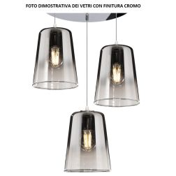 SHADED SOSPENSIONE CON DECENTRO IN METALLO BIANCO CON 3 CONI IN VETRO AMBRA CROMO OPPURE RAME Top Light Illuminazione - Cristale 2