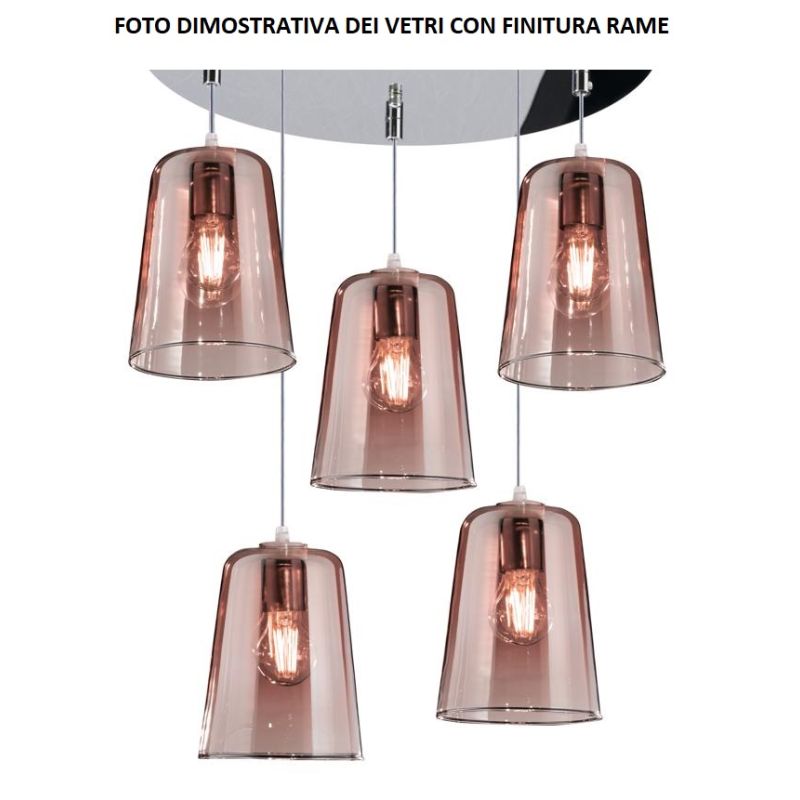 SHADED SOSPENSIONE RETTANGOLARE FINITURA BIANCA CON CONI IN VETRO AMBRA CROMO OPPURE RAME Top Light Illuminazione - Cristalensi 