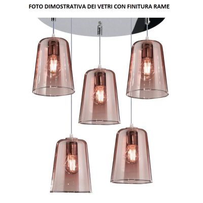 SHADED SOSPENSIONE RETTANGOLARE FINITURA BIANCA CON CONI IN VETRO AMBRA CROMO OPPURE RAME Top Light Illuminazione - Cristalensi 