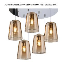 SHADED SOSPENSIONE RETTANGOLARE FINITURA BIANCA CON CONI IN VETRO AMBRA CROMO OPPURE RAME Top Light Illuminazione - Cristalensi  2