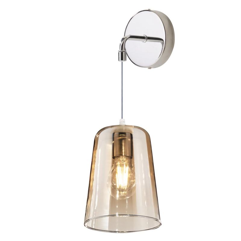 SHADED APPLIQUE DA PARETE CON BASE IN METALLO E DIFFUSORE A CONO IN VETRO AMBRA CROMO O RAME Top Light Illuminazione - Cristalen