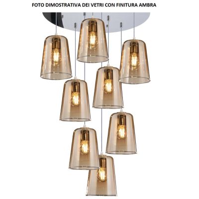 SHADED SOSPENSIONE RETTANGOLARE FINITURA CROMO CON CONI IN VETRO AMBRA CROMO OPPURE RAME Top Light Illuminazione - Cristalensi S