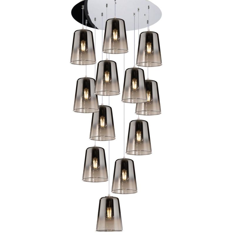 SHADED SOSPENSIONE RETTANGOLARE FINITURA CROMO CON CONI IN VETRO AMBRA CROMO OPPURE RAME Top Light Illuminazione - Cristalensi S