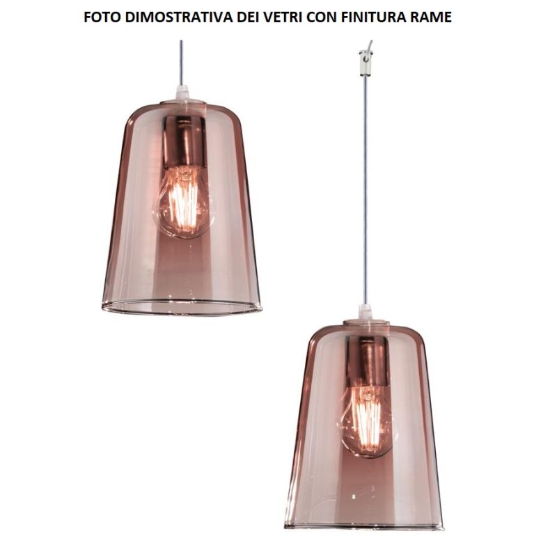 SHADED SOSPENSIONE CON DECENTRO IN METALLO CROMO CON CONI IN VETRO AMBRA CROMO OPPURE RAME Top Light Illuminazione - Cristalensi