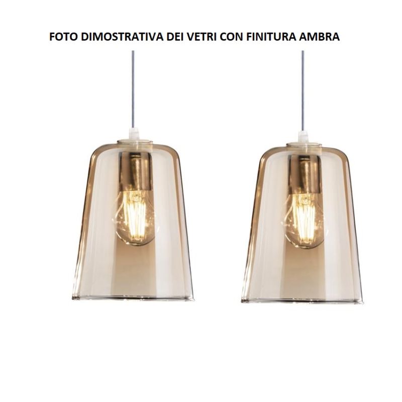 SHADED SOSPENSIONE CON DECENTRO IN METALLO CROMO CON CONI IN VETRO AMBRA CROMO OPPURE RAME Top Light Illuminazione - Cristalensi