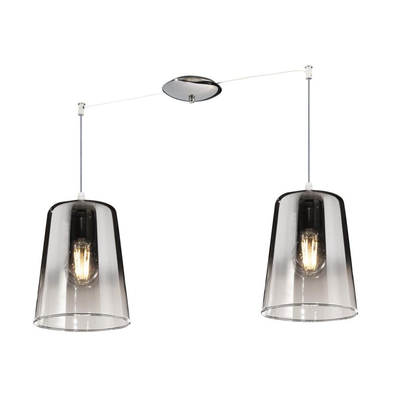 SHADED SOSPENSIONE CON DECENTRO IN METALLO CROMO CON CONI IN VETRO AMBRA CROMO OPPURE RAME Top Light Illuminazione - Cristalensi