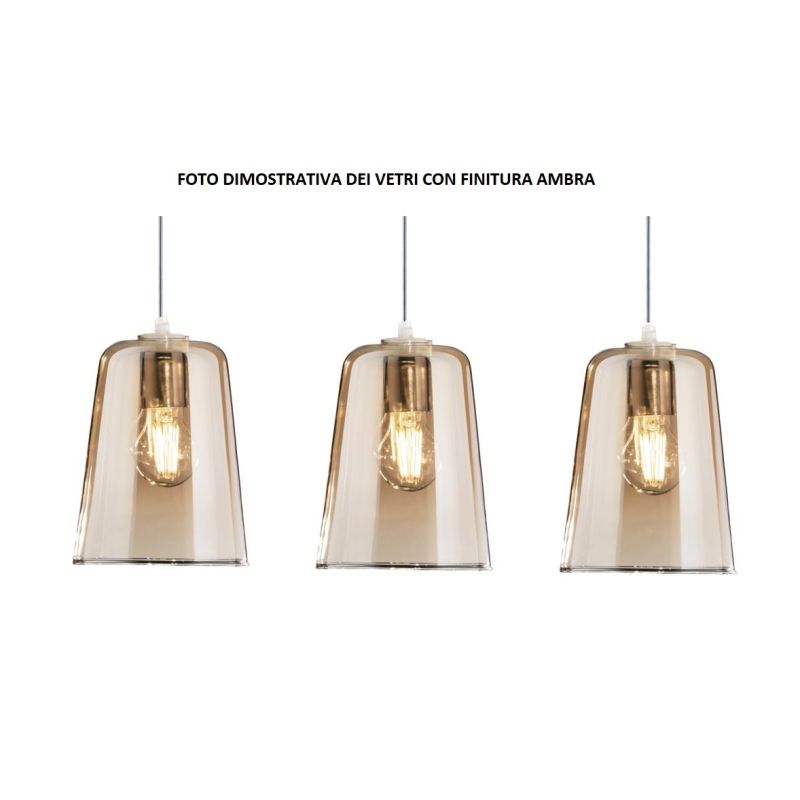 SHADED BINARIO A 4 LUCI IN METALLO FINITURA OTTONE CON CONI IN VETRO AMBRA CROMO OPPURE RAME Top Light Illuminazione - Cristalen