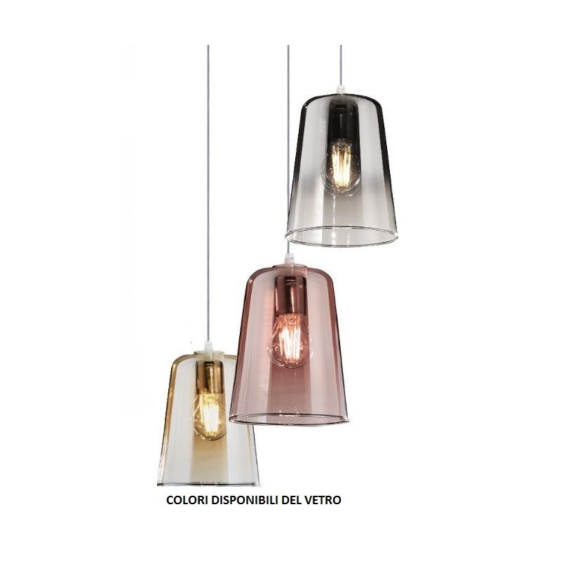 SHADED SOSPENSIONE RETTANGOLARE FINITURA OTTONE CON CONI IN VETRO AMBRA E RAME Top Light Illuminazione - Cristalensi Shop Online
