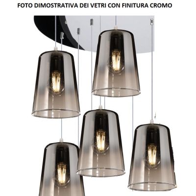 SHADED SOSPENSIONE 8 LUCI IN FINITURA OTTONE CON CONI IN VETRO AMBRA CROMO OPPURE RAME Top Light Illuminazione - Cristalensi Sho