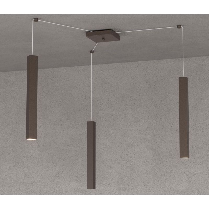 SQUARE TUBE SOSPENSIONE 3 LUCI DECENTRATA IN METALLO 6 COLORI LAMPADINE ATTACCO GU10 Top Light Illuminazione - Cristalensi Shop 