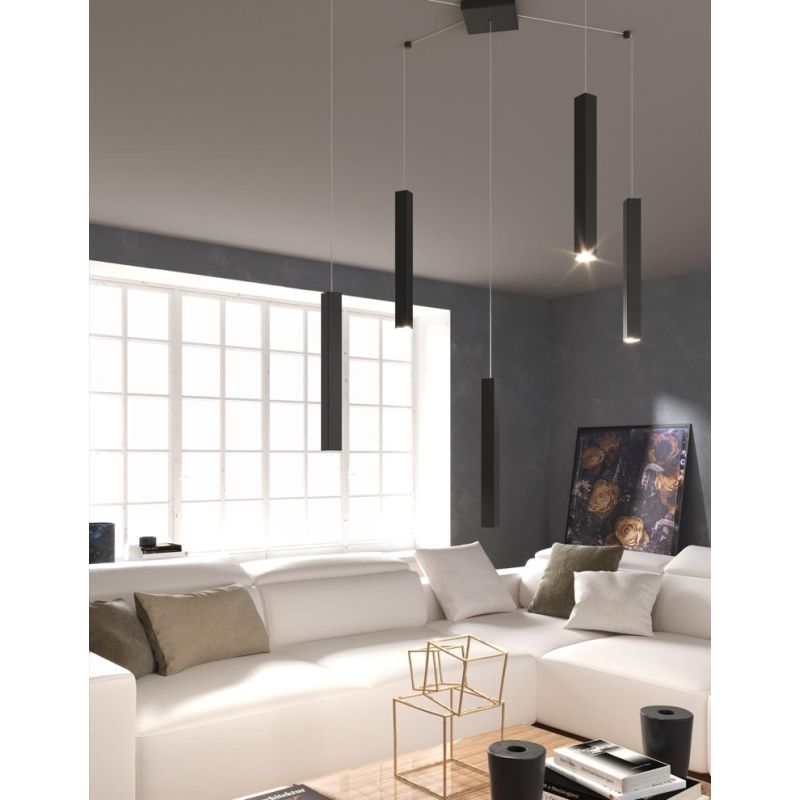 SQUARE TUBE SOSPENSIONE 5 LUCI DECENTRATA IN METALLO 6 COLORI LAMPADINE ATTACCO GU10 Top Light Illuminazione - Cristalensi Shop 