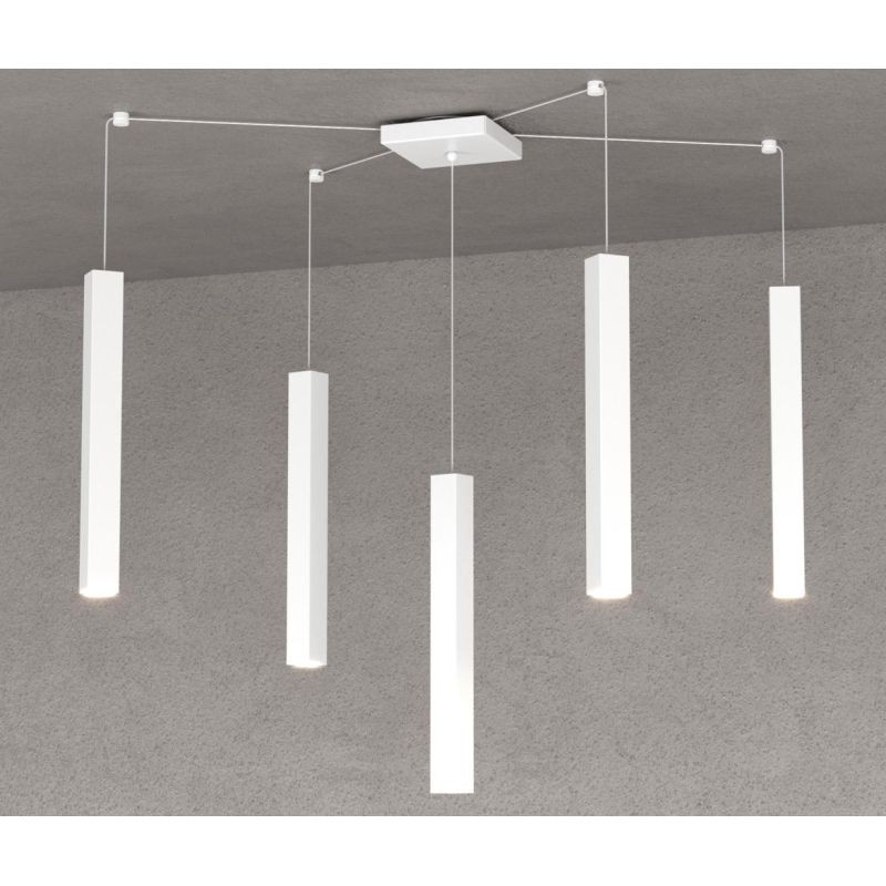 SQUARE TUBE SOSPENSIONE 5 LUCI DECENTRATA IN METALLO 6 COLORI LAMPADINE ATTACCO GU10 Top Light Illuminazione - Cristalensi Shop 