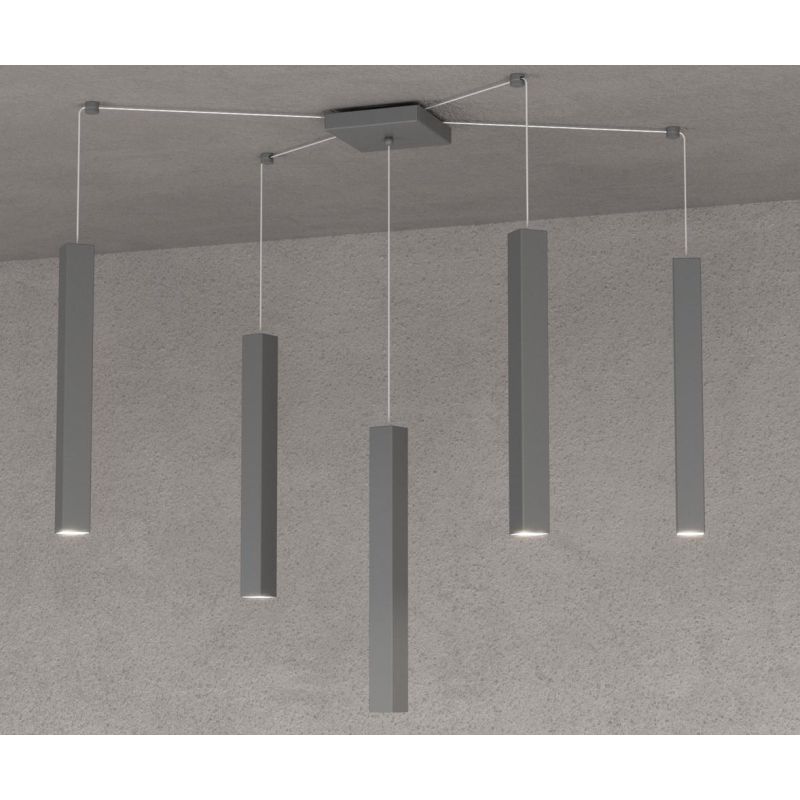 SQUARE TUBE SOSPENSIONE 5 LUCI DECENTRATA IN METALLO 6 COLORI LAMPADINE ATTACCO GU10 Top Light Illuminazione - Cristalensi Shop 