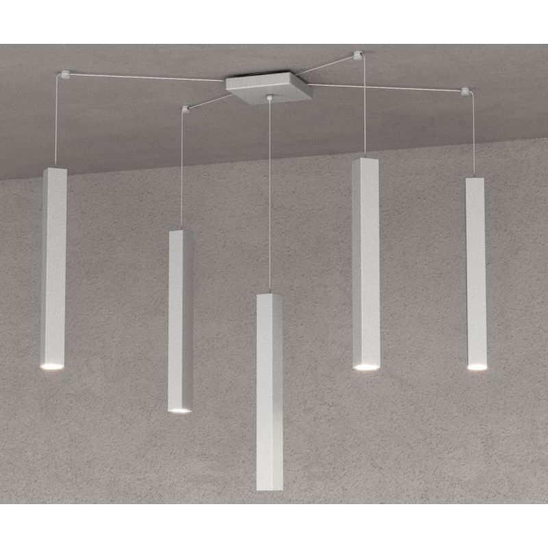 SQUARE TUBE SOSPENSIONE 5 LUCI DECENTRATA IN METALLO 6 COLORI LAMPADINE ATTACCO GU10 Top Light Illuminazione - Cristalensi Shop 