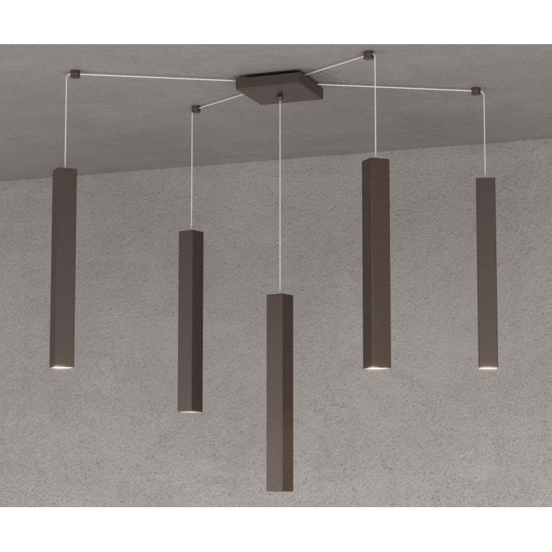SQUARE TUBE SOSPENSIONE 5 LUCI DECENTRATA IN METALLO 6 COLORI LAMPADINE ATTACCO GU10 Top Light Illuminazione - Cristalensi Shop 