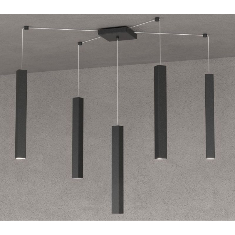 SQUARE TUBE SOSPENSIONE 5 LUCI DECENTRATA IN METALLO 6 COLORI LAMPADINE ATTACCO GU10 Top Light Illuminazione - Cristalensi Shop 